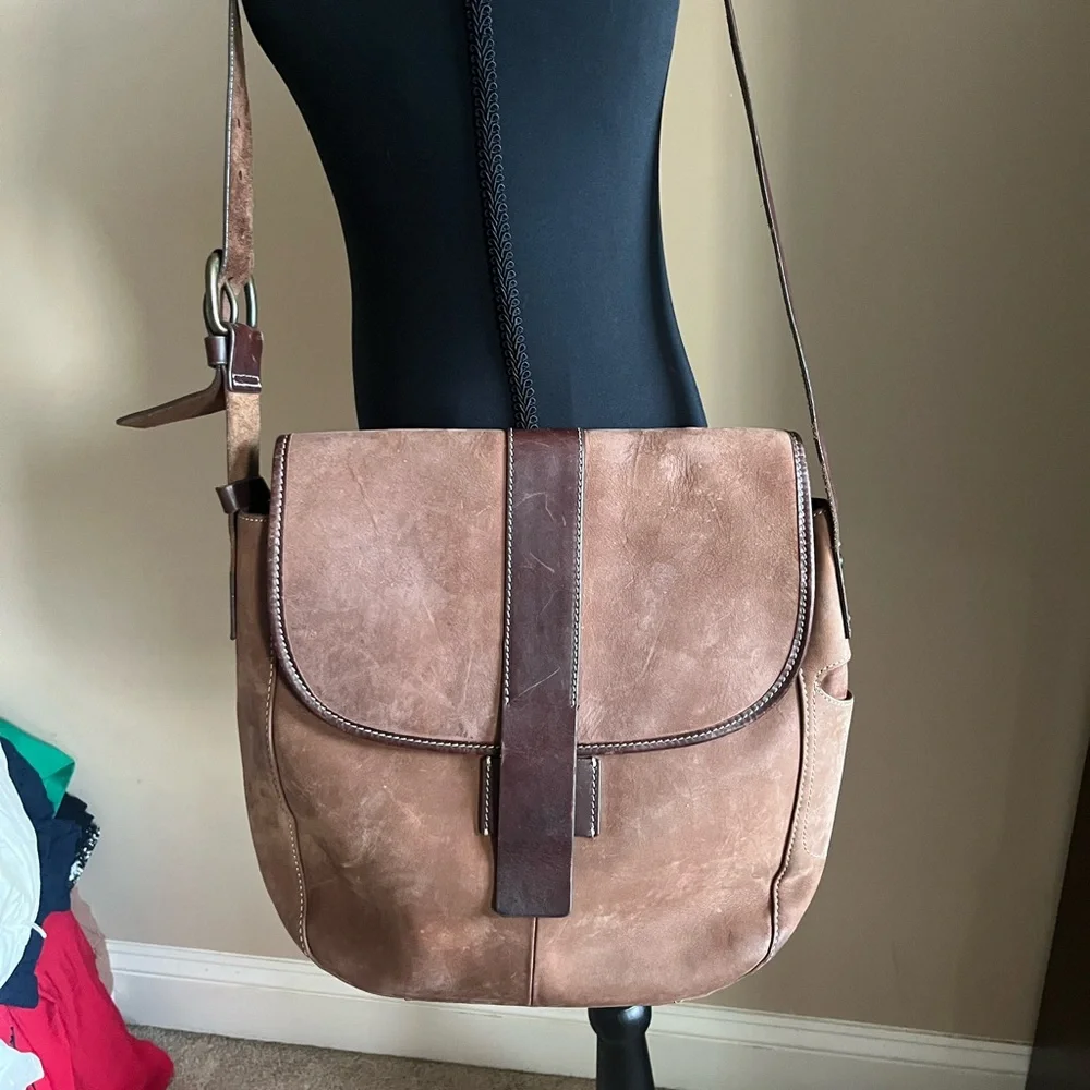 Eddie Bauer Unisex Brown Suede Leather Messenger Crossbody Bag
